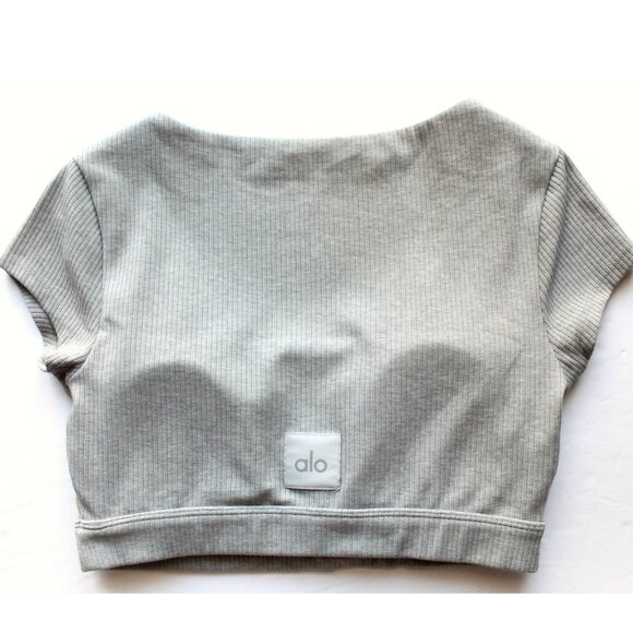 Alo Blissful Henley Bra Top / Small / Heather Grey Cropped - Picture 4 of 5